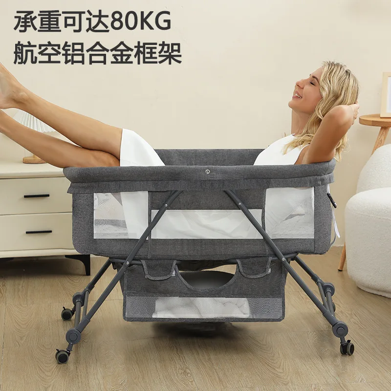 Cuna de bebé, cuna plegable portátil con rodillo, cama de bebé móvil BB para dormir, cama grande empalmada para recién nacido - imagen 3