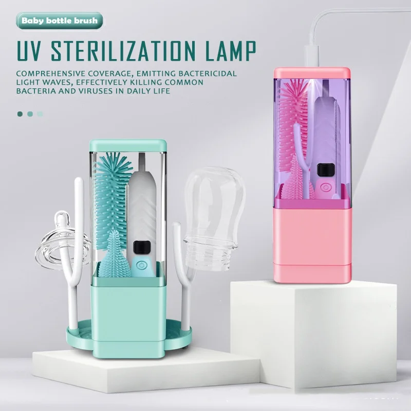 Cepillo para biberones, cepillo eléctrico para tazas, estante de secado, esterilización UV automática, cepillo de limpieza de chupete multifunción