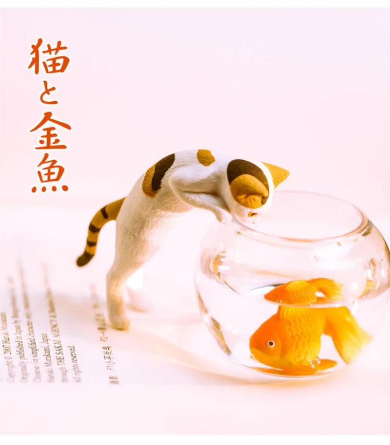 Juguetes cápsula: Figuras kawaii para acuario gato calico y pez dorado - imagen 2