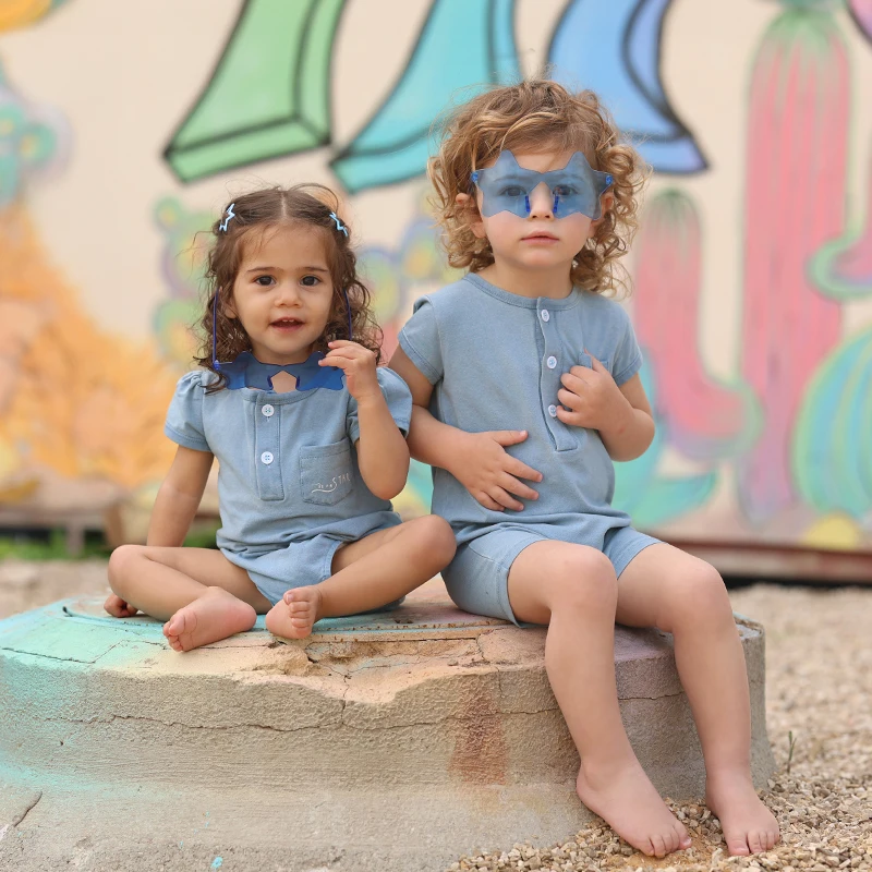 Conjunto vaquero de verano a juego para hermanos, niña y niño - imagen 2