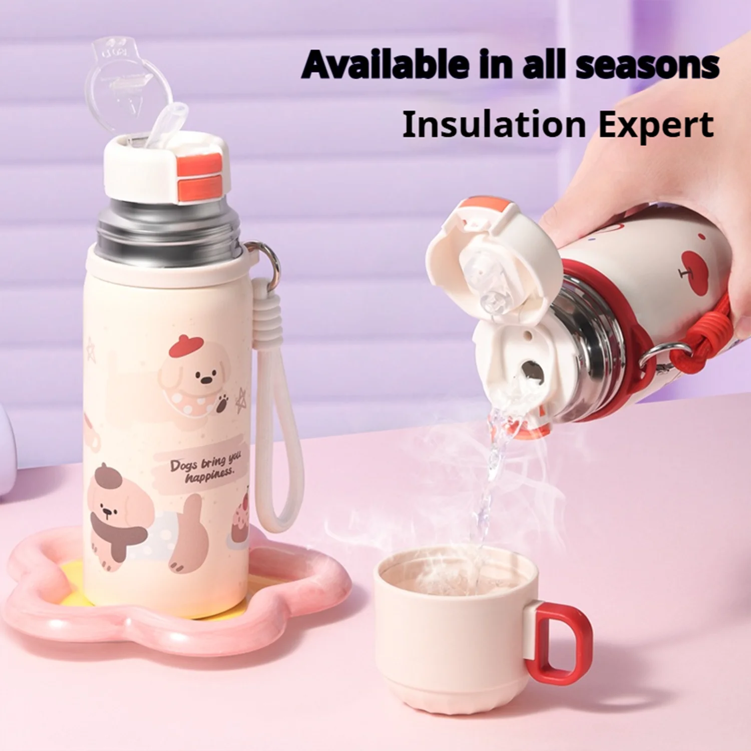 Taza de agua fría aislada para estudiantes de gran capacidad de 450ml, taza doble de acero inoxidable 316, regalo de cumpleaños al aire libre - imagen 2