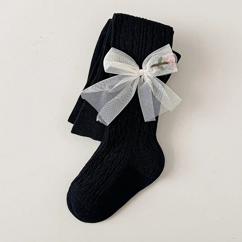 Otoño primavera, mallas para niñas, pantimedias para bebés recién nacidos, calcetines con lazo, calcetines para bebés, medias de algodón suave - imagen 3