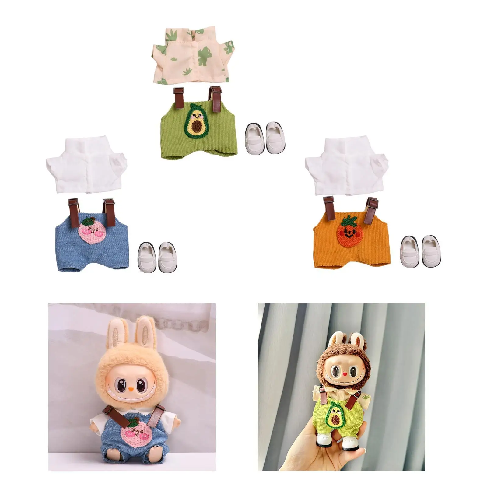 15cm 17cm Doll Apparel for Plush Figures, Outfit Set with Footwear