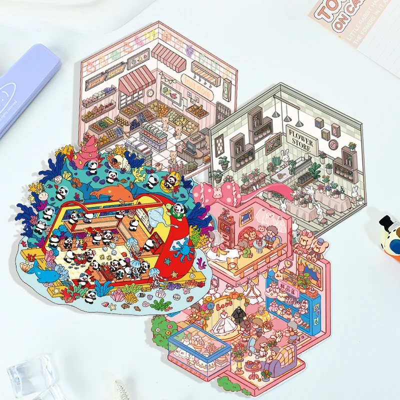 Colección de pegatinas de paisaje mundial en miniatura, pegatina Manual de Material PET de descompresión de nicho DIY - imagen 2