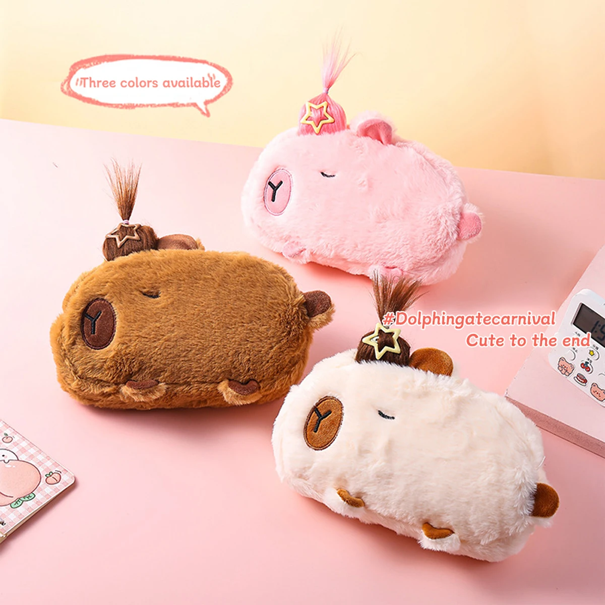 Estuche de lápices Capibara peluche – Bolso escolar gran capacidad - imagen 4