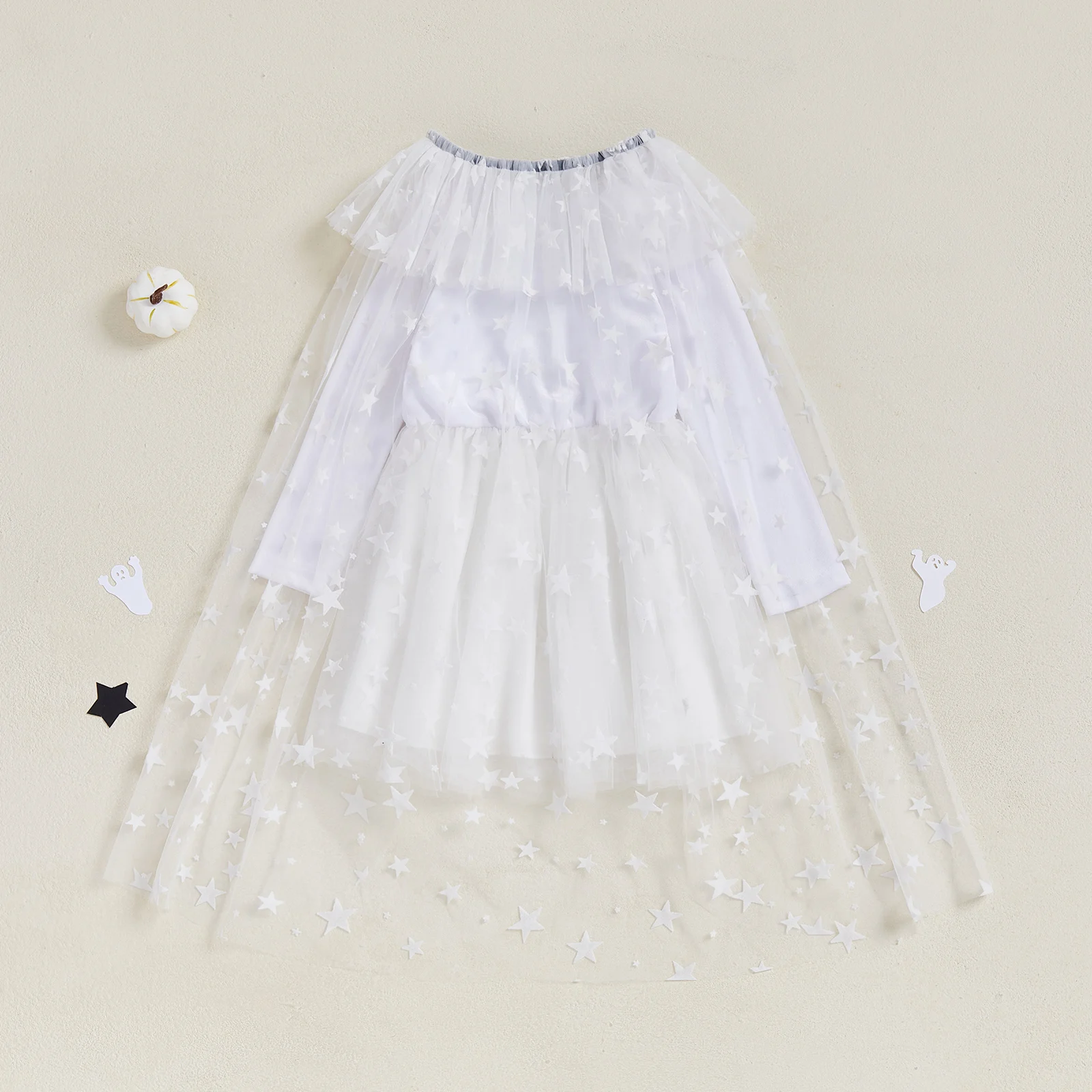 Tregren Vestido Halloween para niñas con capa de malla y estrellas - imagen 4