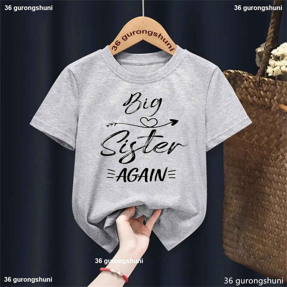 Camiseta de hermana mayor para niña con estampado de letras y flecha - imagen 4