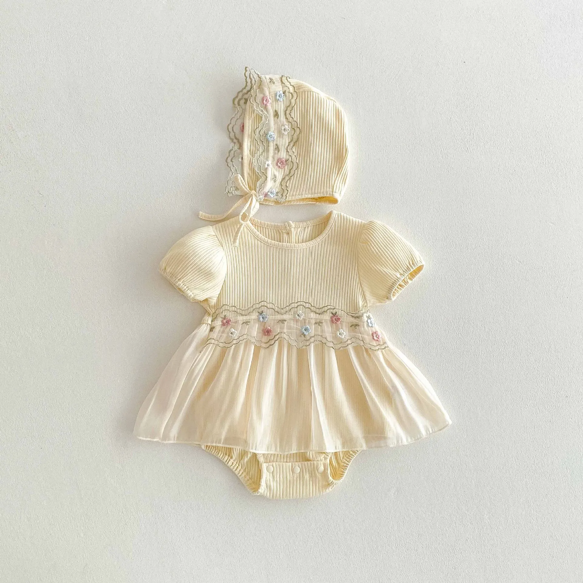 Ropa de verano para bebés de 0 a 2 años, Body para niñas recién nacidas con sombrero, mono para niñas, vestido de princesa con bordado Floral para niños pequeños