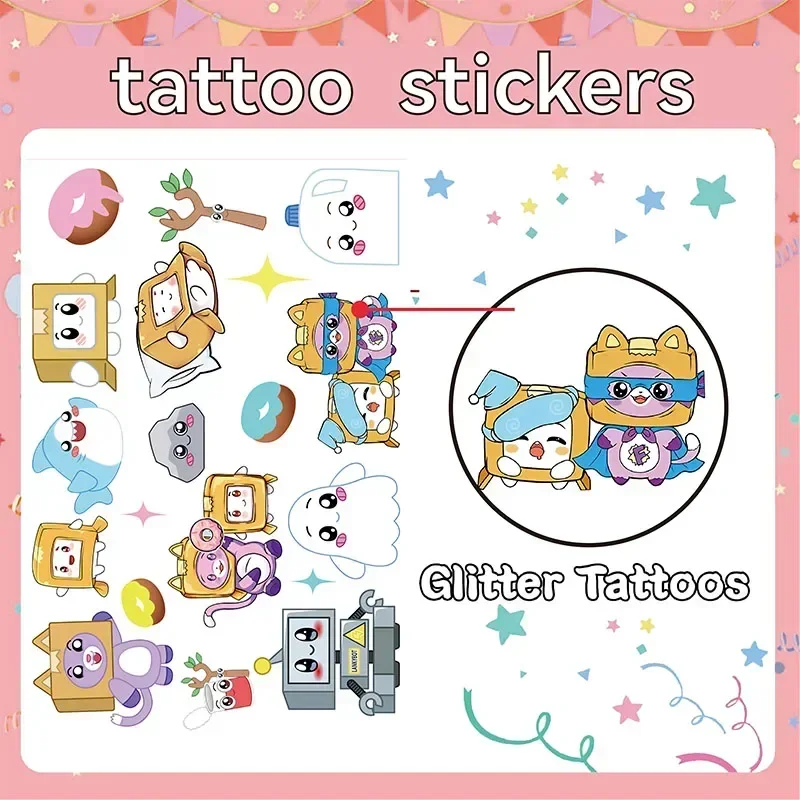 6 unids/set Anime Lankybox Foxy dibujos animados Rocky falso para niños suministros de fiesta de cumpleaños favores lindo gatito pegatinas impermeables regalos - imagen 4