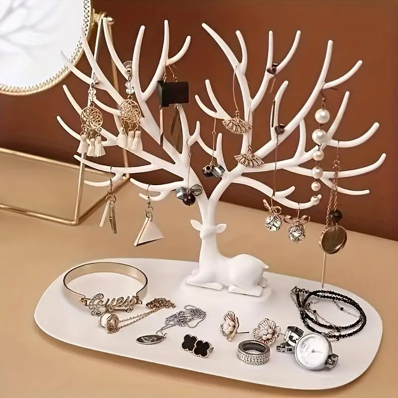 Soporte para pendientes con forma de árbol de asta de ciervo, exhibición de joyería, pendientes, collar, organizador de ciervos de dibujos animados, estante de almacenamiento de adornos de escritorio - imagen 3