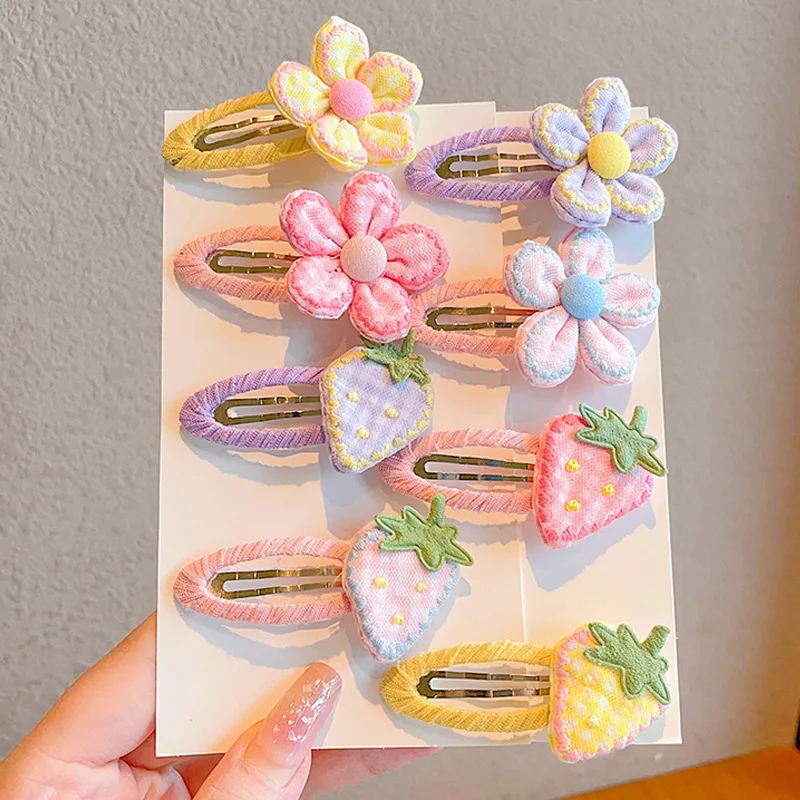 Horquilla de flores y fresas para bebé, Clip BB con flequillo, tarjeta rota, gorros bonitos de dibujos animados para niños, accesorios para el cabello para niñas y niños - imagen 2