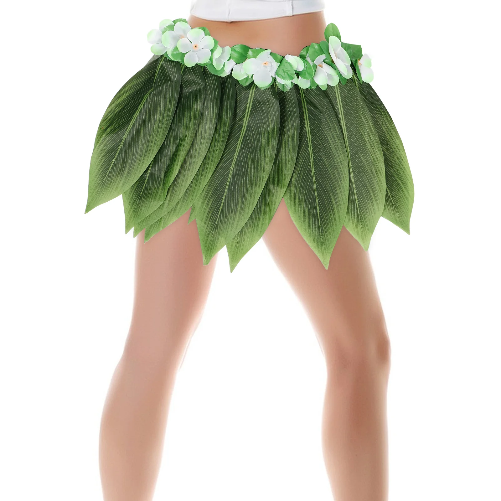 Vestido Floral de borde verde de imitación, faldas de fiesta en la playa para adultos y mujeres, suministro de flores, hoja hawaiana