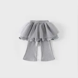 MILANCEL Leggings con falda de malla para niñas – Otoño, color sólido