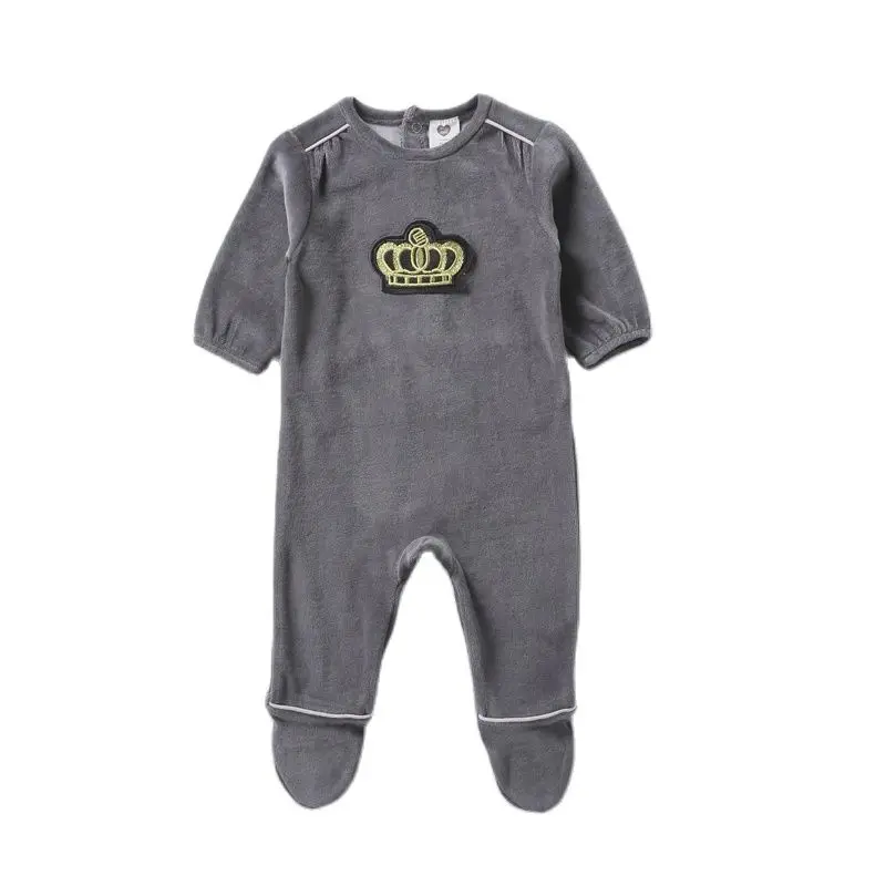Peleles de manga larga para bebé, monos para recién nacidos, ropa gris para niño y niña, Pelele de corona de terciopelo bebé para invierno - imagen 3