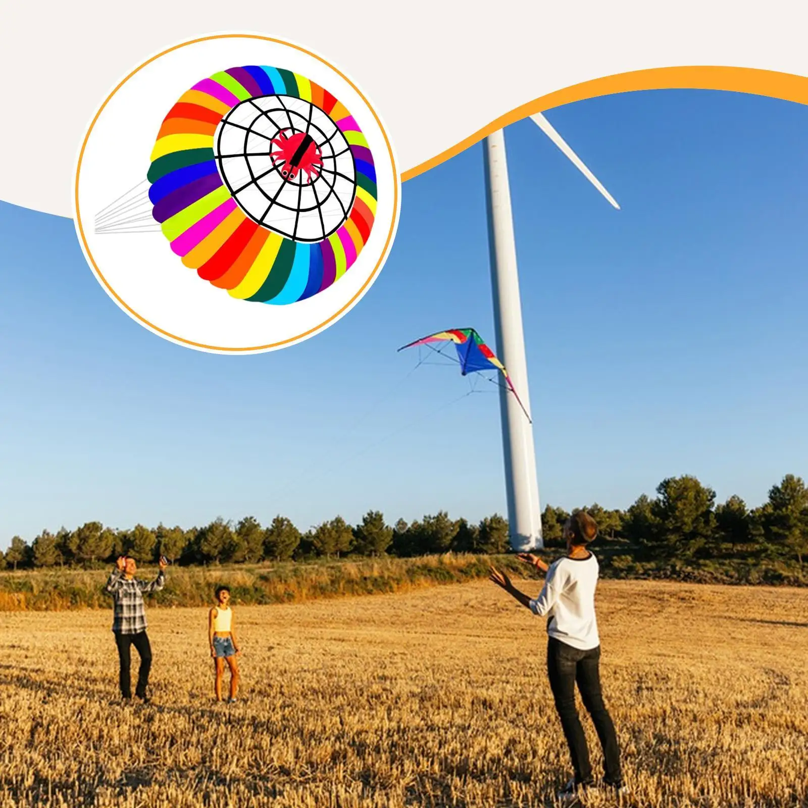 Cometa con anillo de arcoíris, corona giratoria colorida de 98 pulgadas de diámetro, tamaño grande para parque, kit, playa, entrenamiento de kitesurf al aire libre
