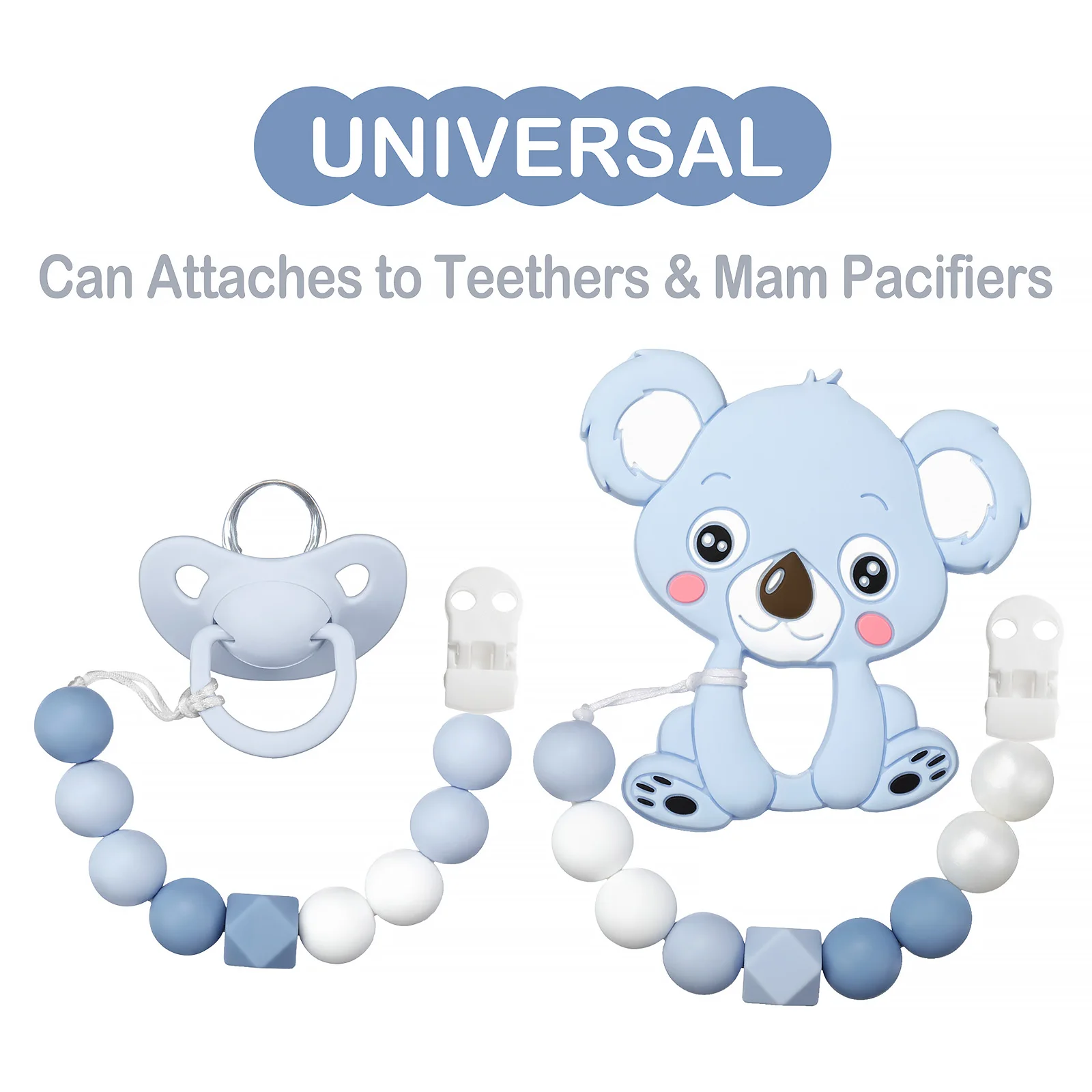 Clip para chupete de bebé, cuentas de silicona, mordedor infantil, cadena anticaída, juguete de dentición seguro para recién nacido, soporte para pezones, 2 uds. - imagen 4
