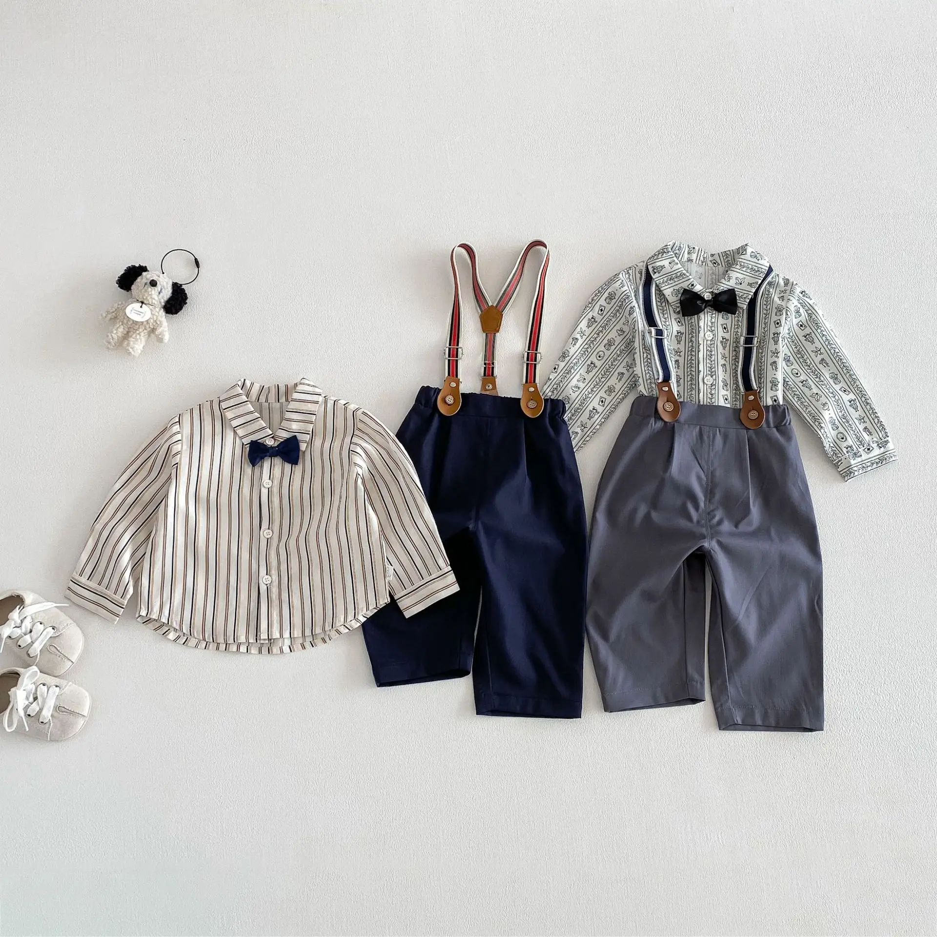 2026 primavera nuevas camisas para niños estilo coreano pajarita camisa niños manga larga camiseta opción monos