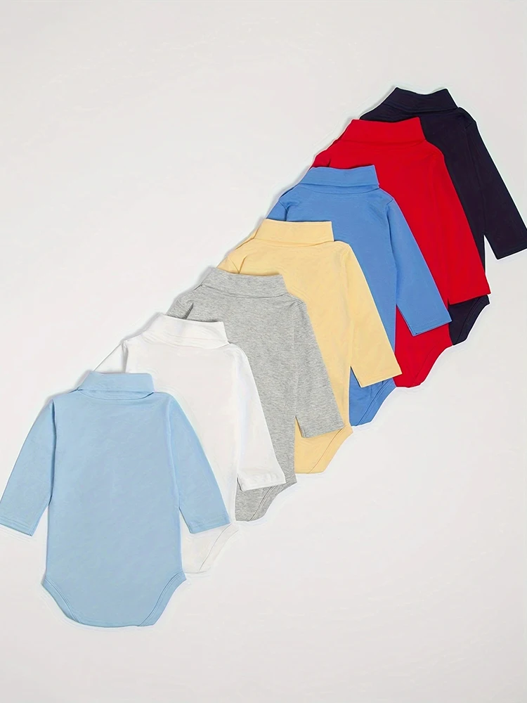 Mono triangular de manga larga y cuello alto de algodón para bebé, ropa suave y cómoda de Color sólido, 3 uds. - imagen 2