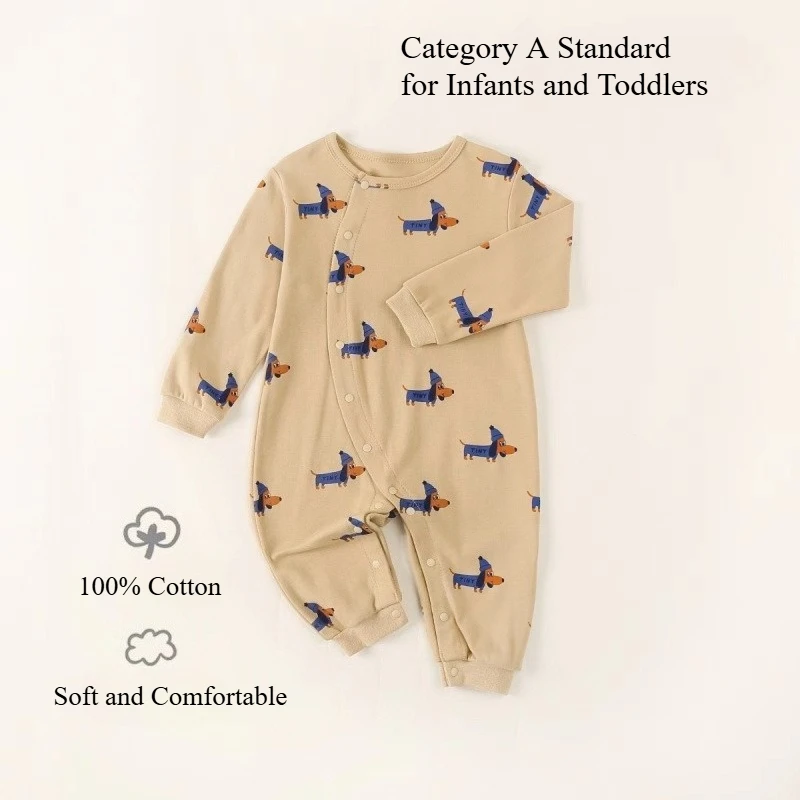 Mameluco Unisex cómodo para bebé, mono con estampado de cachorro Adorable para primavera y otoño, mono de manga larga para exteriores para niños y niñas - imagen 2