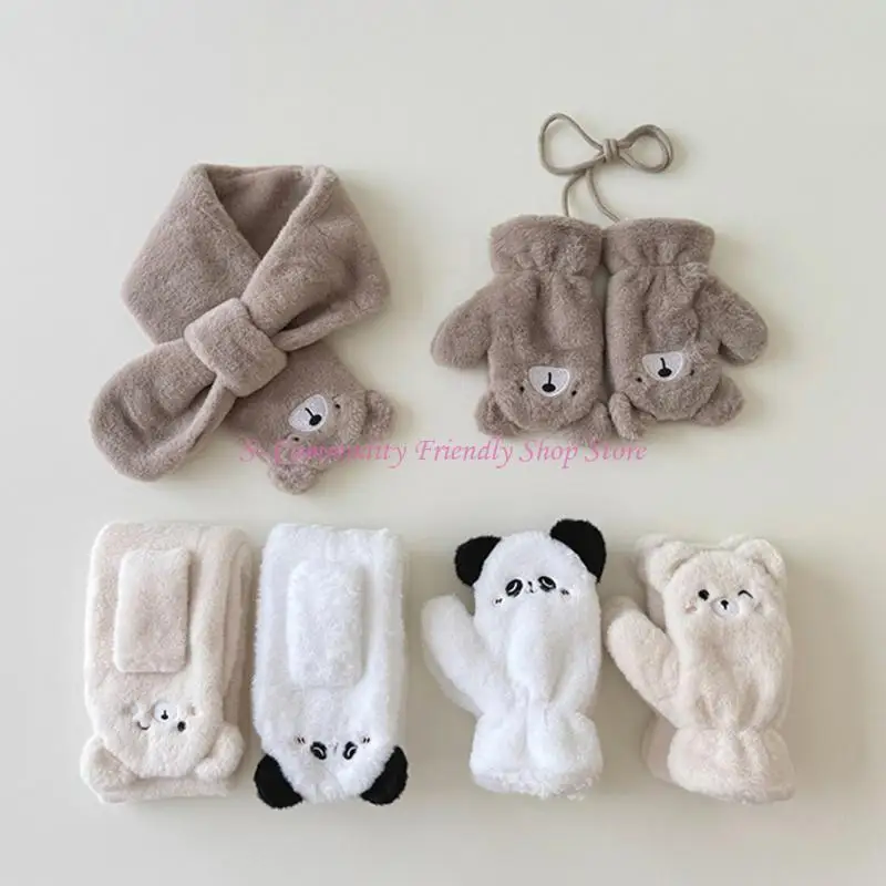 Guantes felpa dibujos animados 85AE/bufanda para cuello para niños 4 a 8T, manoplas cálidas invierno, calentador - imagen 2