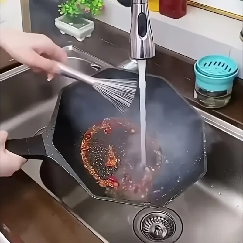 Cepillo de cocina de acero inoxidable con mango largo (1/2PCS) - Exfoliante duradero para lavar ollas |   Multiuso para Platos/Partenes/limpieza - imagen 4