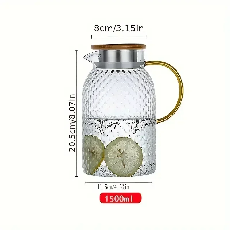 1pc glass pitcher with lid high borosilicate glass heavy duty water pitcher drink carafe for hot and cold beverges drinkware details 0