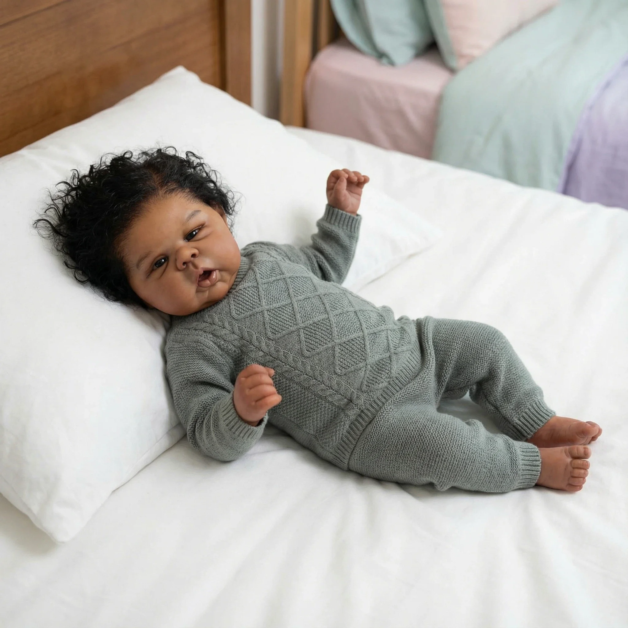 NPK 20 ''alta calidad pintada a mano piel oscura Gounchi Reborn con pelo rizado negro tela suave cuerpo Bebe juguetes regalo para bebé - imagen 3