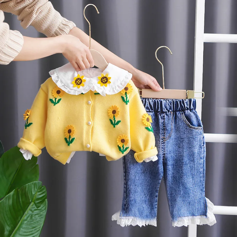 Nueva ropa de primavera y otoño para niñas, traje para niños, chaqueta a la moda, camisa, pantalones, 3 unids/set, disfraz informal infantil, chándales para niños - imagen 4