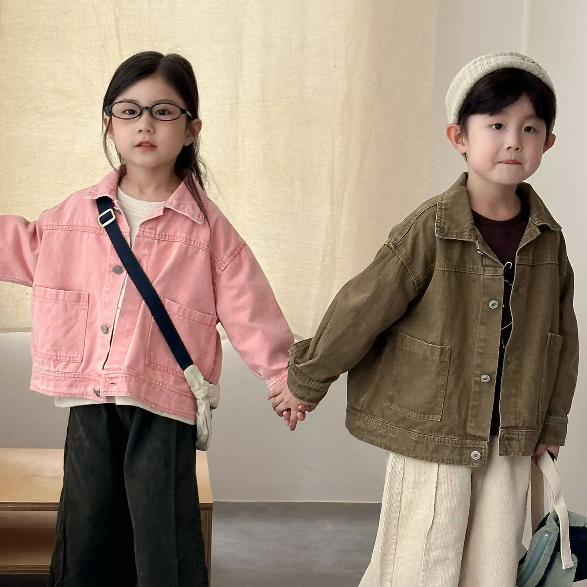 Chaqueta de otoño para niños, abrigo vaquero a la moda para niñas, nueva ropa de abrigo informal para niños, ropa holgada de moda, Top liso de algodón para niños - imagen 2