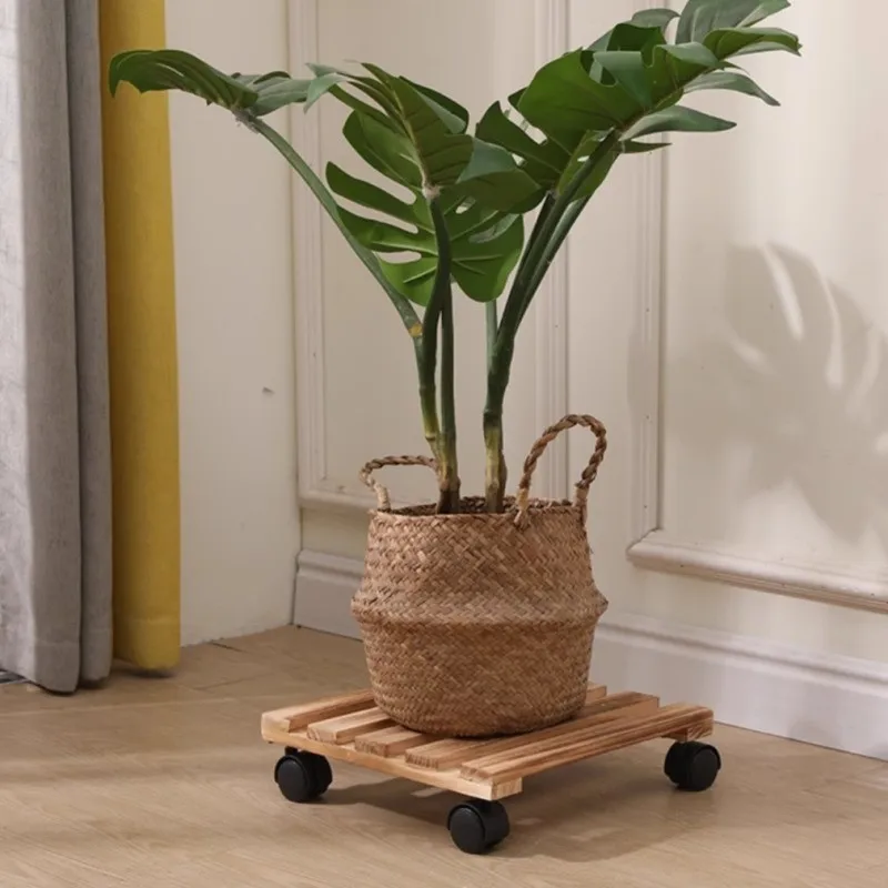 Bandeja de madera maciza con ruedas para maceteros de bonsái - imagen 3