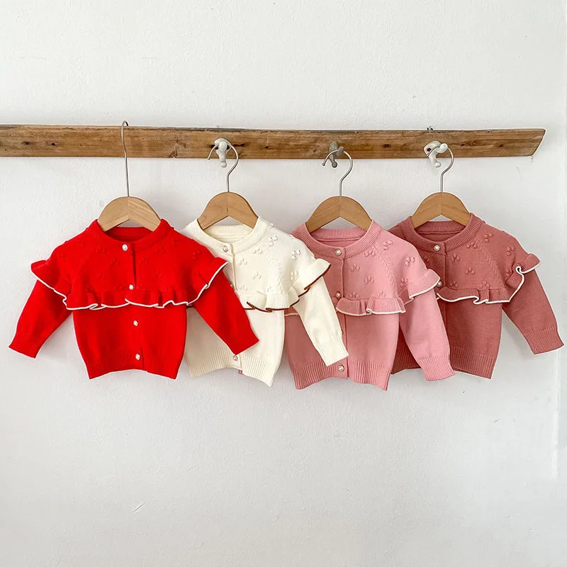 MILANCEL nuevo otoño cárdigan para bebé 0-24M lindo ahuecado niñas Color bloque suéter suelto versión coreana Tops de punto para bebé - imagen 3