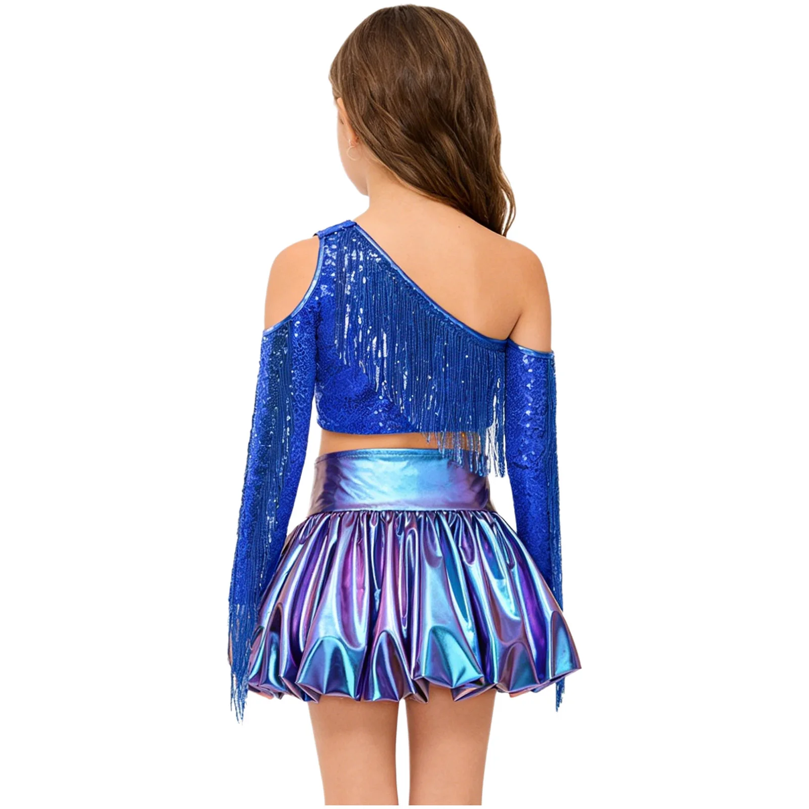 Traje de porrista brillante para niña – top corto y falda burbujeante - imagen 2