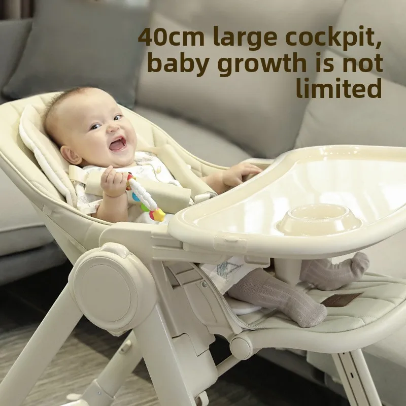 Silla alta ajustable para bebé, función reclinable, ruedas duraderas, asiento de comedor para niños pequeños, seguro para niños con arnés de 5 puntos - imagen 3