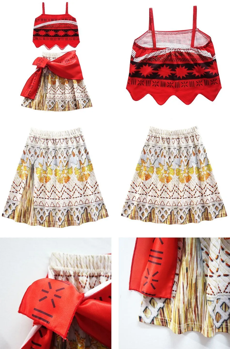 Un vestido con un lazo rojo y una bufanda