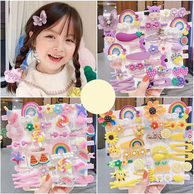 14 Uds. De pasadores para niña, horquillas con flequillo, accesorios para el cabello para niños, conjunto de pinzas para el pelo para bebé de dibujos animados, fruta y flor - imagen 3