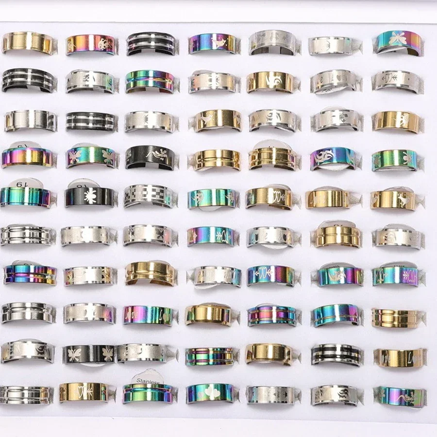 Juego de anillos de pareja de acero inoxidable, 10 Uds., Punk HipHop, moda Unisex, fiesta de boda, uso diario, joyería, regalo, anillos de dedo 316L - imagen 5