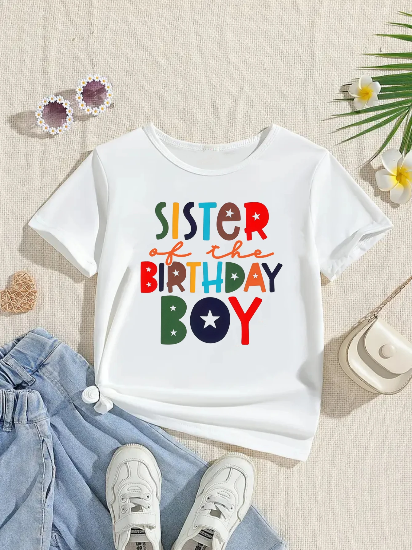 Camiseta blanca con estampado de letras de cumpleaños para niño, camiseta a juego para la familia, hermana/hermano del cumpleaños, ropa Kawaii para niños - imagen 2