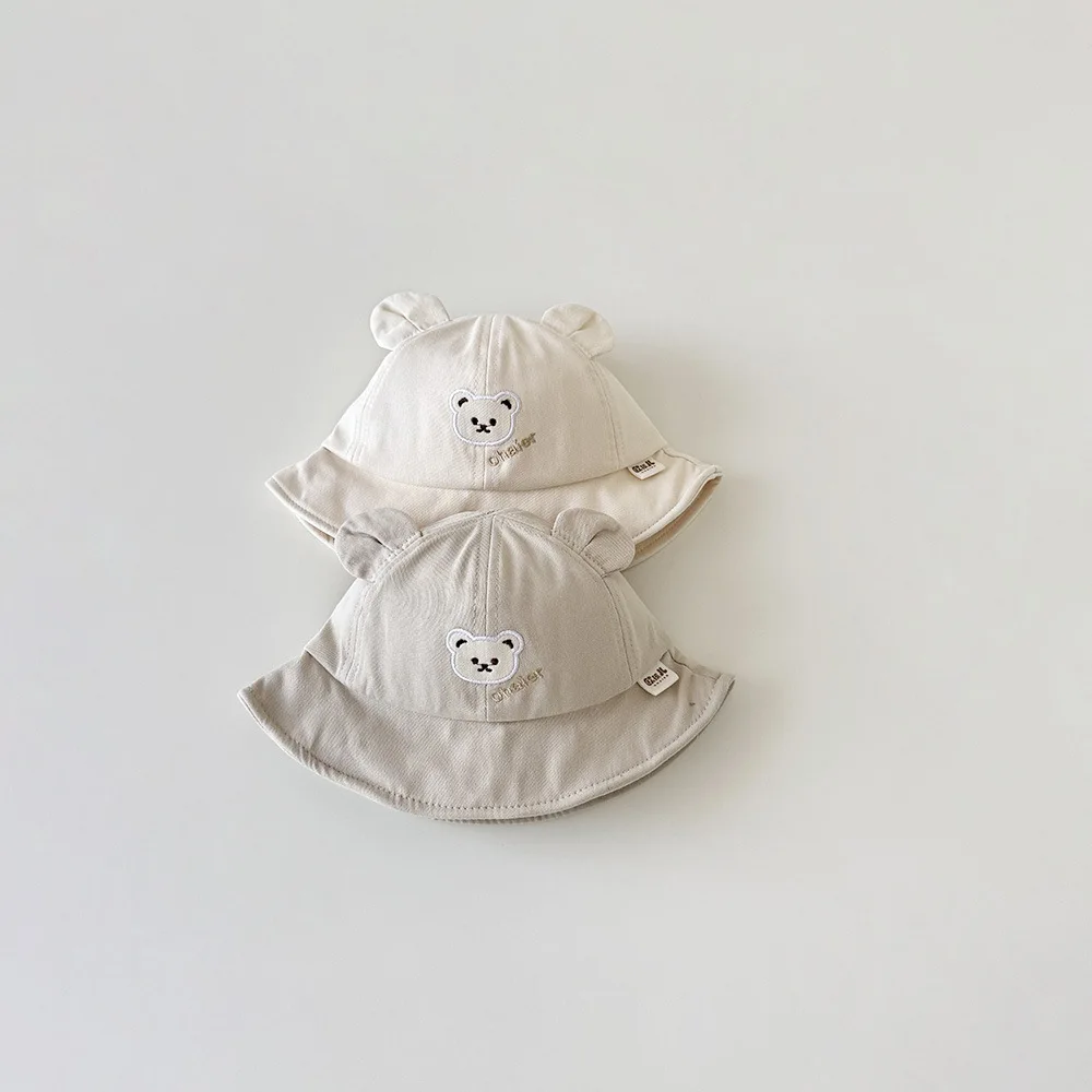 Gorro de oso de otoño para bebé, sombreros de pescador bordados para niños y niñas, bonitos gorros de cubo de Panamá con cuerda a prueba de viento de 5 a 24M - imagen 2