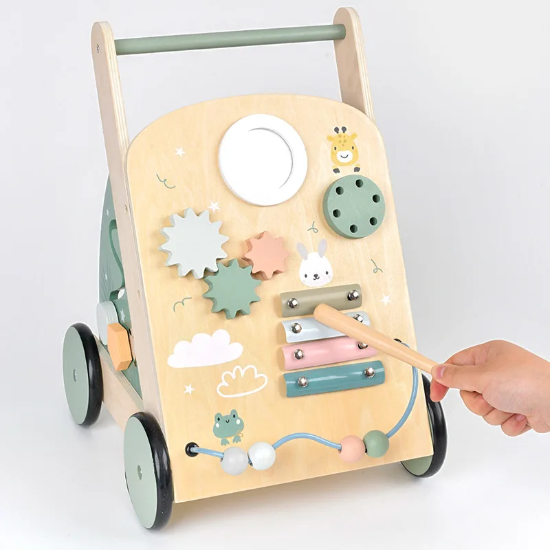 Piano de madera que toca la rueda de cuentas, carrito de compras multifuncional para caminar para bebés, rompecabezas de juguete para jugar a las casitas y niños - imagen 4