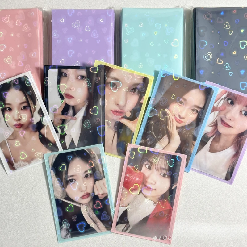 50 Uds fundas de corazón funda para tarjeta de fotos de Color soporte para sesión fotográfica fundas de palomitas de maíz Kpop embalaje para tarjetas fotográficas - imagen 2