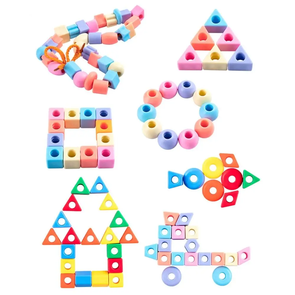48/100/160 Uds Multicolor Montessori cuentas de roscado juguete bloques de construcción forma geométrica DIY juego de cuentas pulsera juguete de plástico