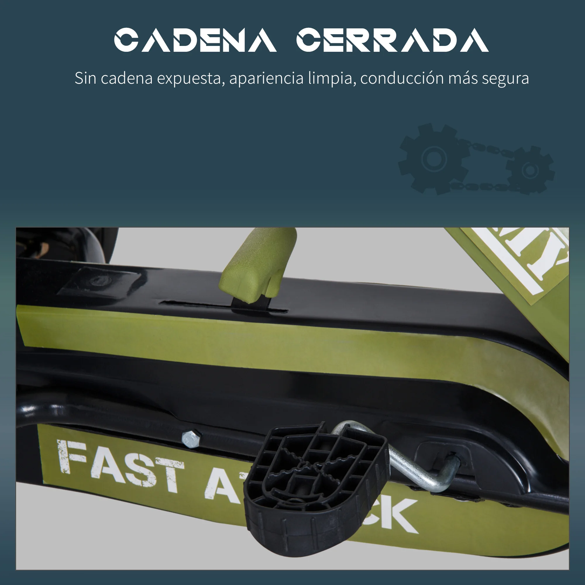 HOMCOM Go Kart Coche de Pedales Racing Deportivo con Asiento Ajustable Embrague y Freno para Niños 3-6 Años Carga 35kg 99x65x56cm Marco Acero Negro y Verde - imagen 5