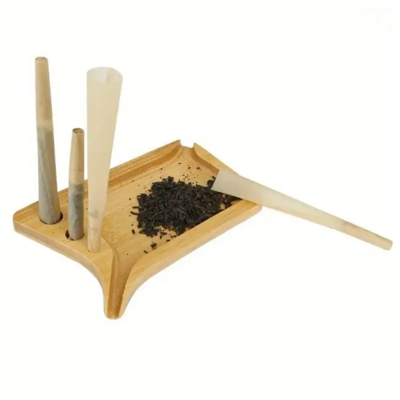 Bandeja rodante de tabaco y hierba de madera de bambú con herramientas de embudo, conos de cargador, Mini bandejas rodantes de madera multiusos, accesorios para fumar