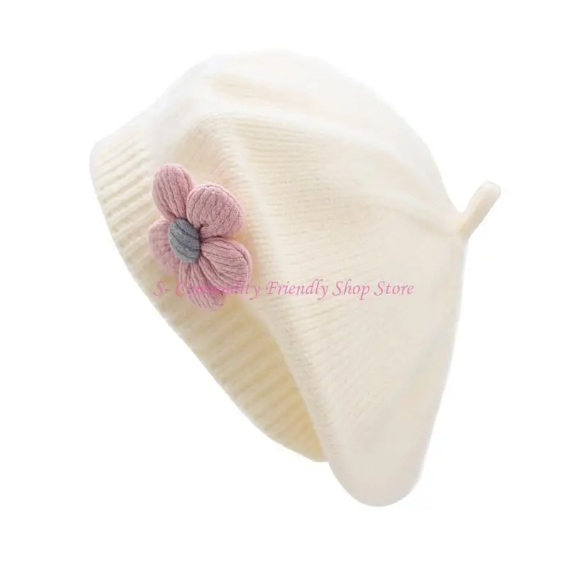 85ae decoración flores gorro boina para bebés invernal tejidos cálidos gorros para niñas infantiles - imagen 2