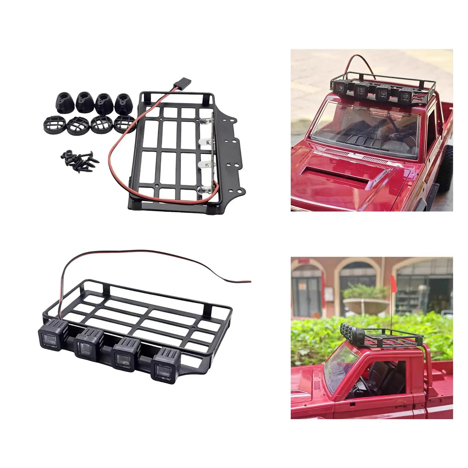 RC Roof Rack Luggage Carrier with LED Light Sturdy Spare Part Replacement RC Crawler Parts for MN 82 1/12 RC Car DIY Accessories