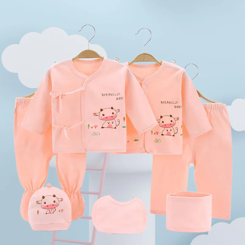 7 unids/lote Unisex recién nacido Tops + Pantalones conjuntos de ropa de algodón de dibujos animados ropa de bebé (niño o niña)