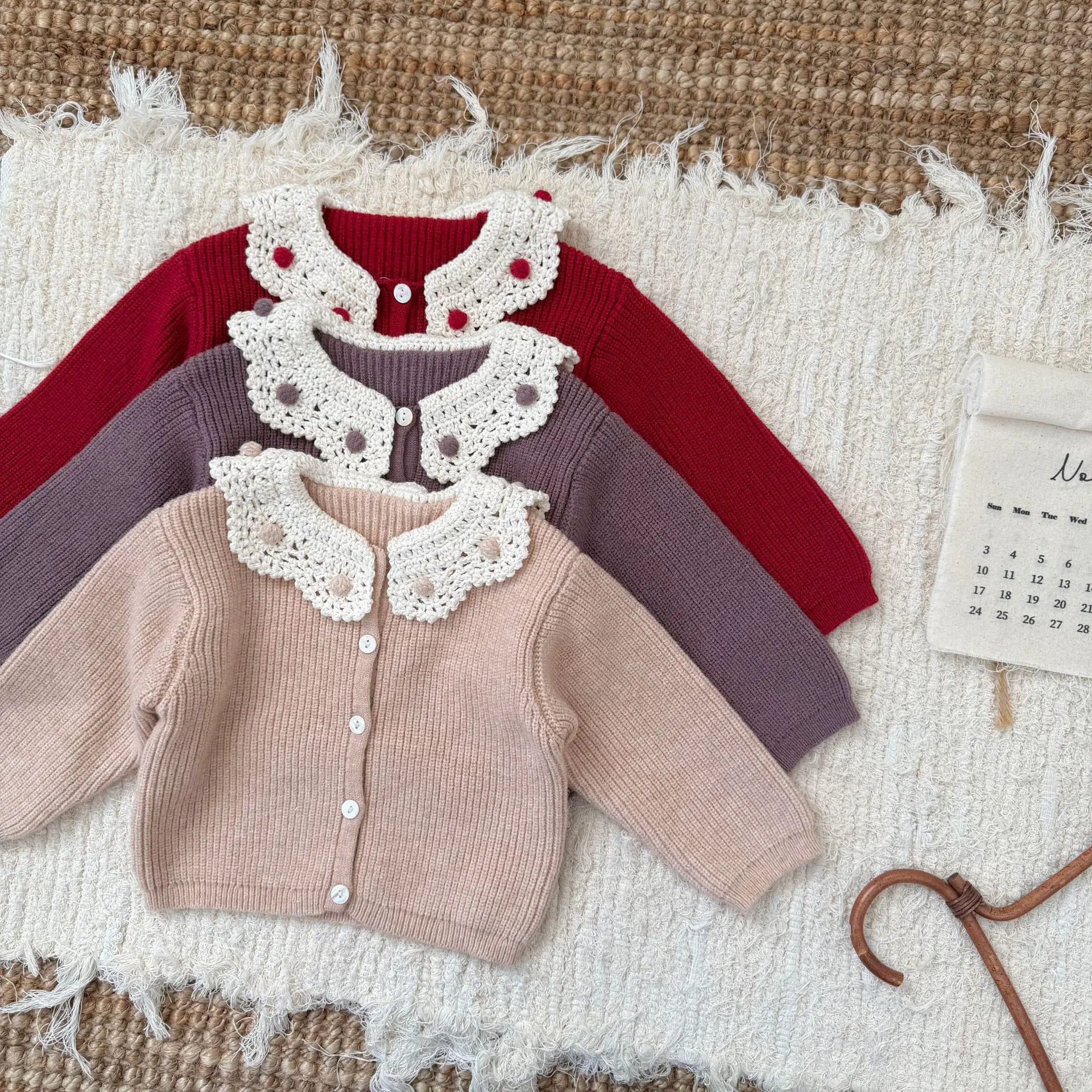 2026 primavera nuevos suéteres para niñas cuello hecho a mano prendas de punto para niñas cárdigans de punto Vintage para niñas - imagen 2