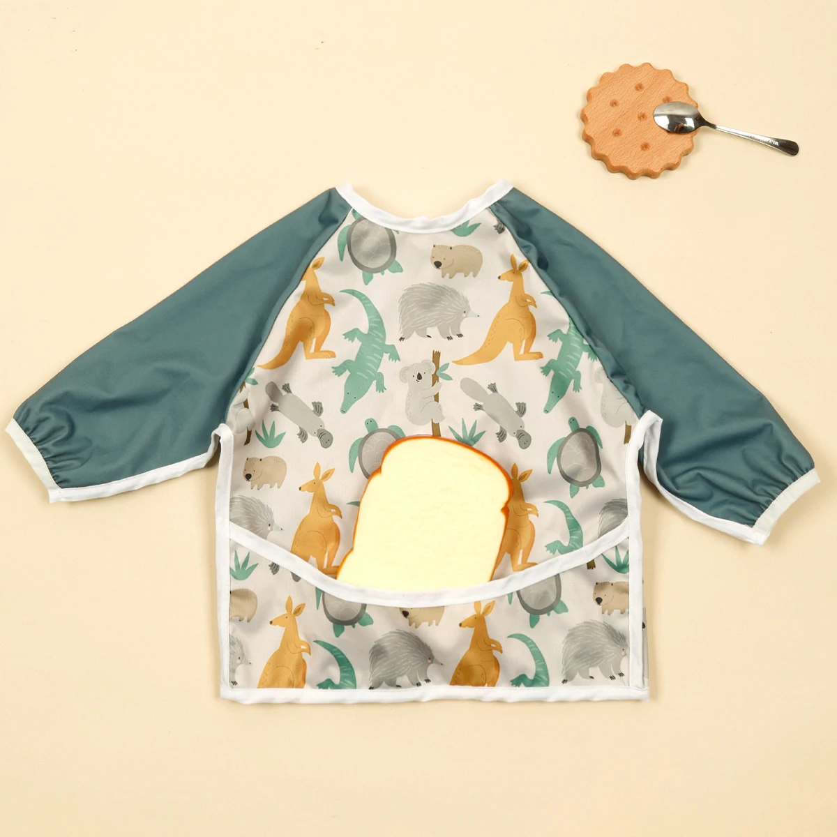 Babero impermeable para alimentación de bebé, camisa de manga larga, dibujo de pintura con bolsillo, 1 a 3 años - imagen 2