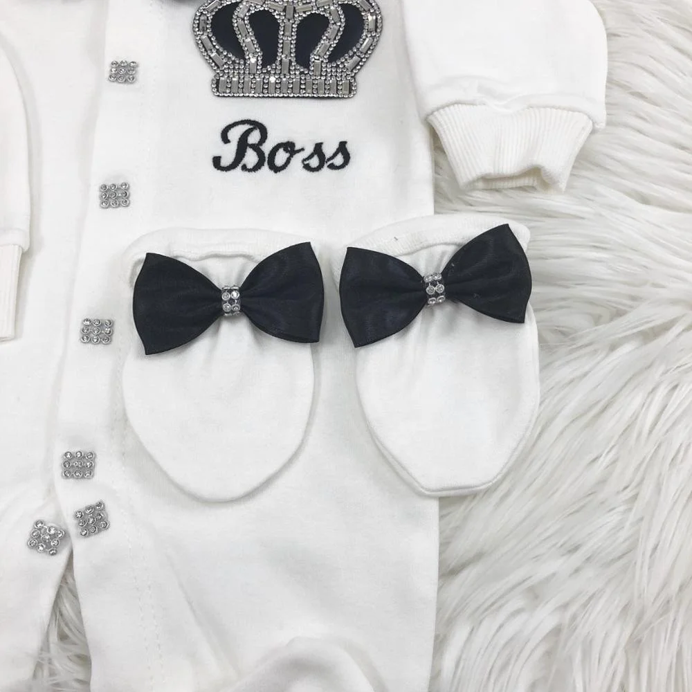 Weclome-Conjunto de mameluco de corona de joyería infantil para el hogar, traje de Parajam personalizado de jefe bordado, fotografía de bebé de boda - imagen 4