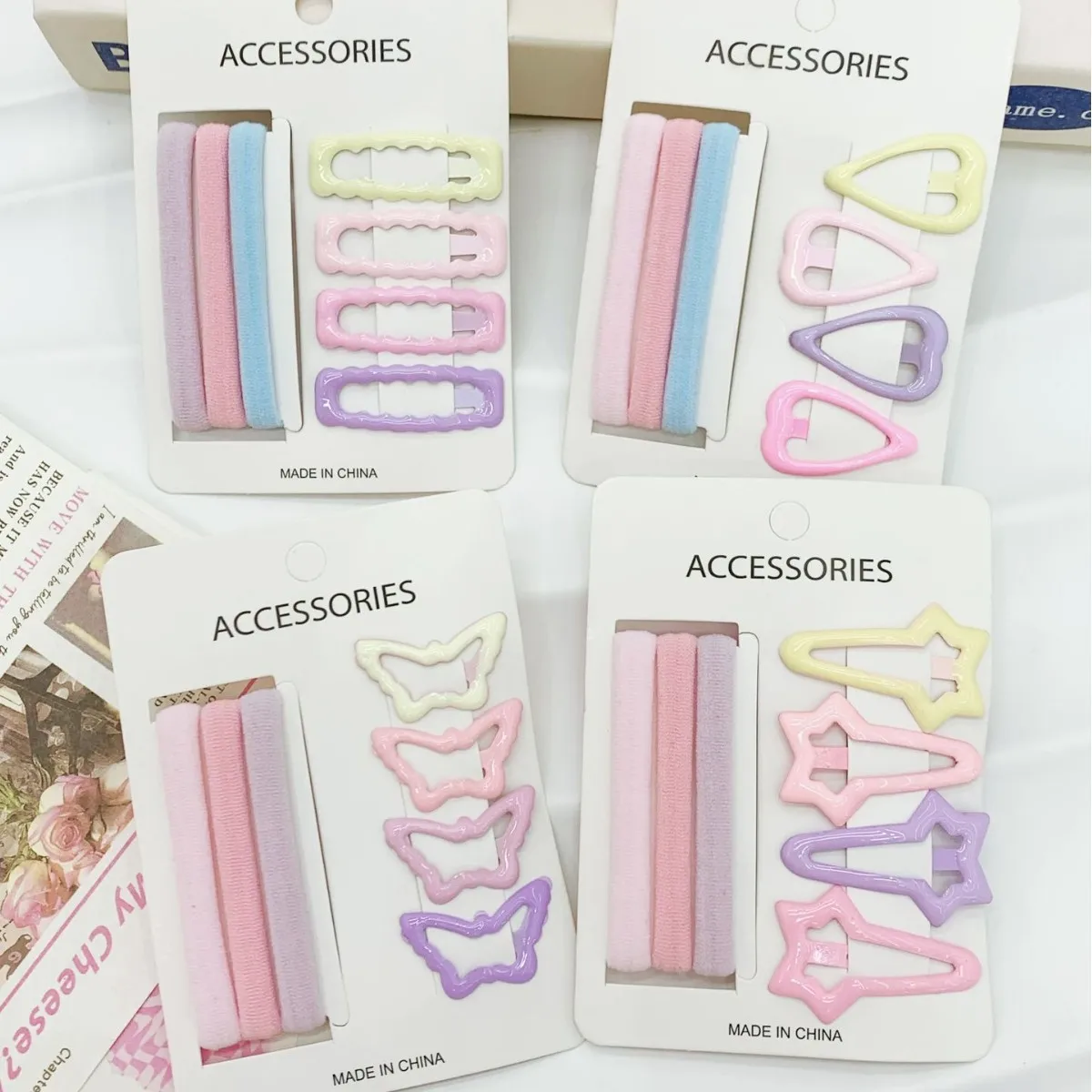 Pinzas para el cabello sólidas para niñas, conjunto de bandas de goma para niñas y niños, horquillas geométricas dulces y bonitas de Color caramelo, accesorios bonitos para el cabello nuevos